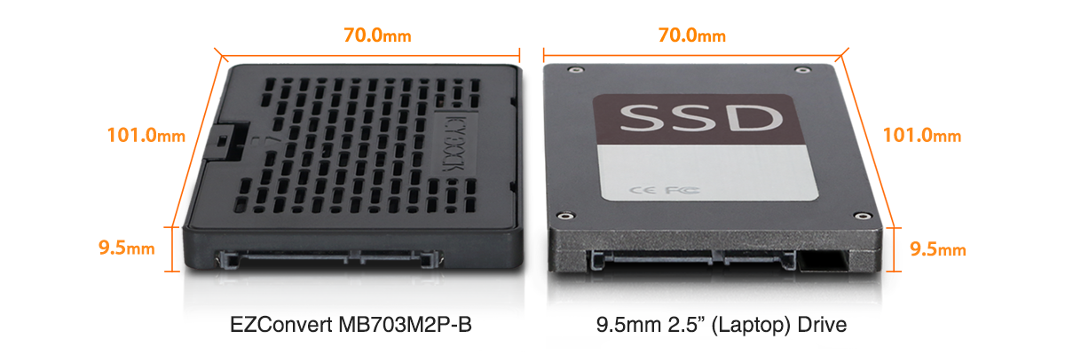 Comparación del tamaño del SSD con el EZConvert MB703M2P-B (mismo tamaño)