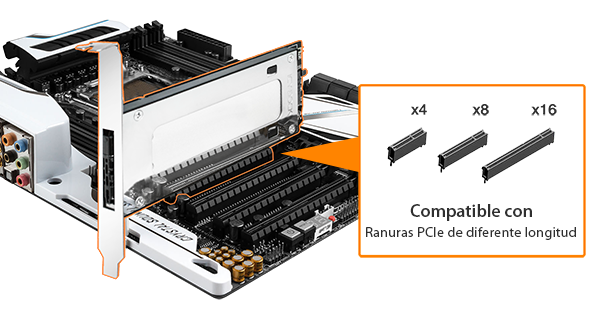 Foto de los diferentes puertos PCIe compatibles con el MB840M2P-B (4x, 8x y 16x)