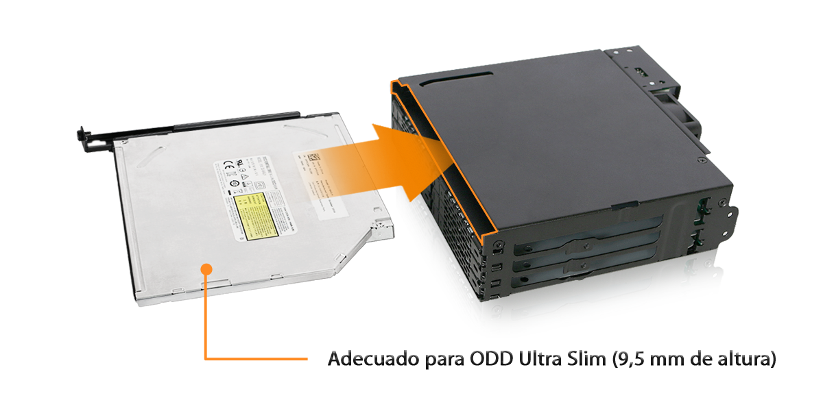 Foto que muestra la compatibilidad con ODD Ultra-Slim
