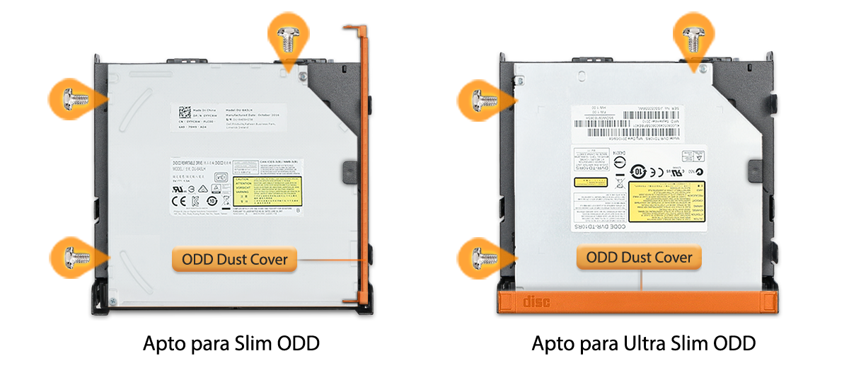 Foto de una ODD Slim a la izquierda y de una ODD Ultra-Slim a la derecha