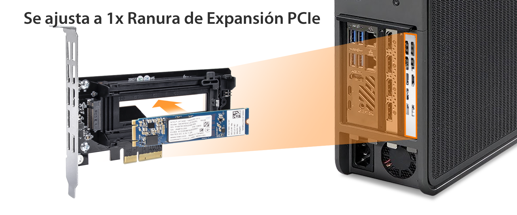 La foto muestra la compatibilidad con una ranura de expansión PCIe